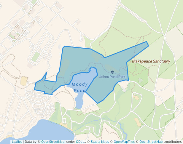 walking in Johns Pond Park map in Mashpee