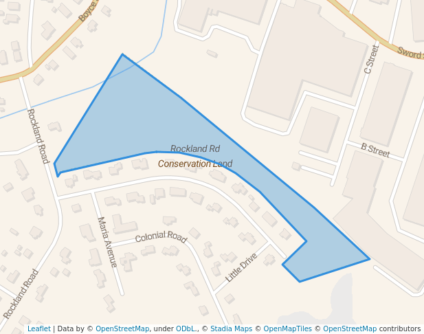 walking in Rockland Rd Conservation Land map in Auburn