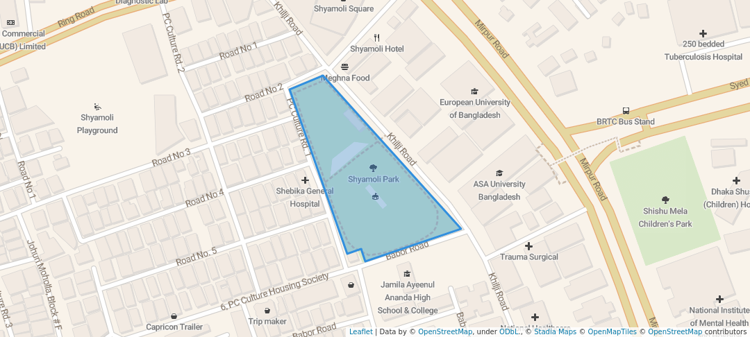 walking in Shyamoli Park map in Dhaka