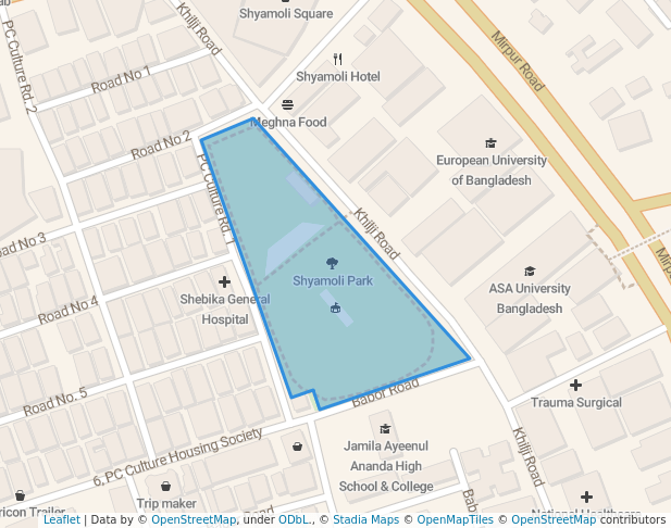 walking in Shyamoli Park map in Dhaka