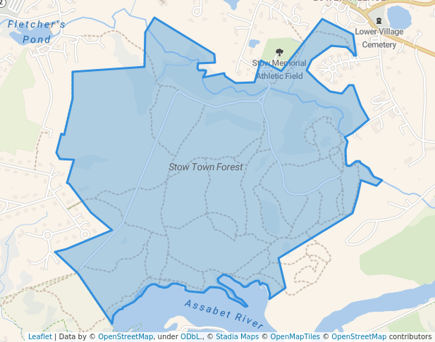 walking in Stow Town Forest map in Stow
