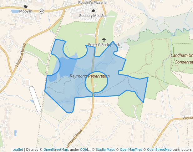 walking in Raymond Reservation map in Sudbury