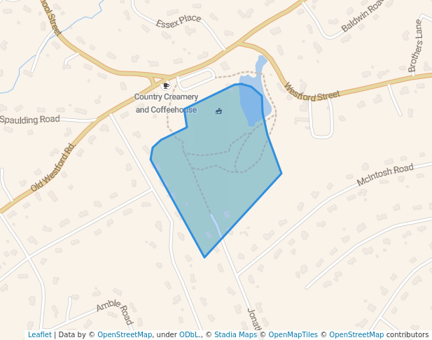 walking in Roberts Field map in Chelmsford