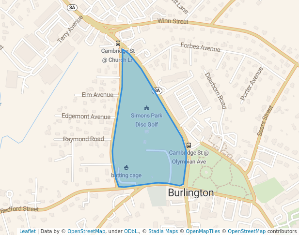 walking in Simonds Park map in Burlington