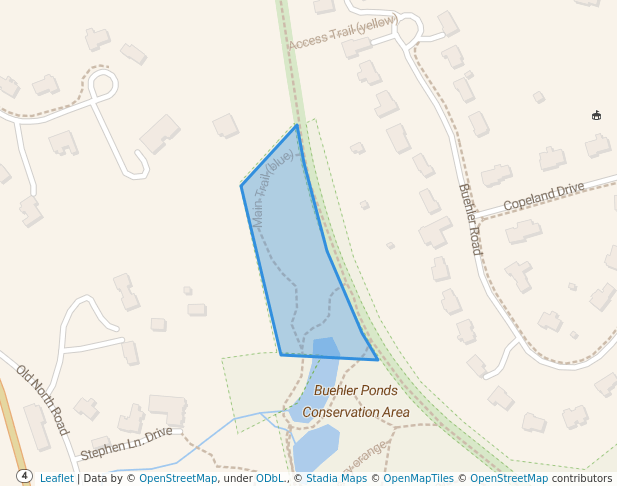 walking in Buehler Ponds map in Bedford