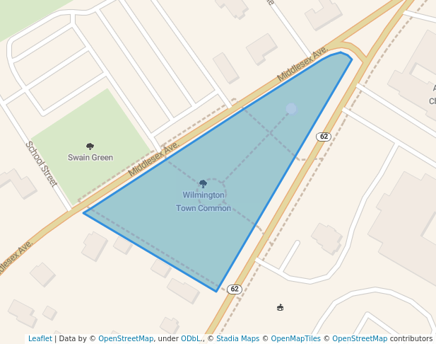 walking in Wilmington Town Common map in Wilmington