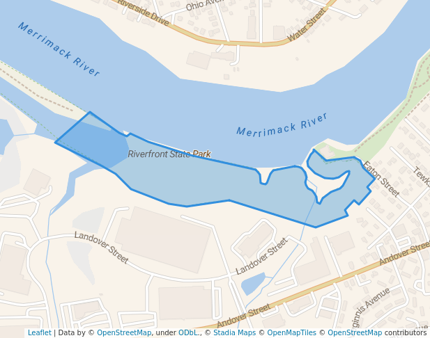 walking in Lawrence Riverfront S.P. map in Lawrence