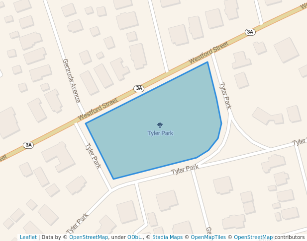 walking in Tyler Park map in Lowell