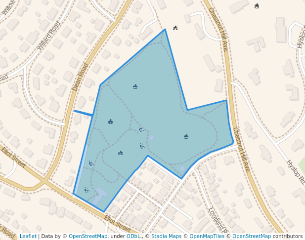 walking in D.J. Warren Field map in Brookline