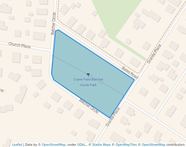 walking in Crane Field Belcher Circle Park map in Milton