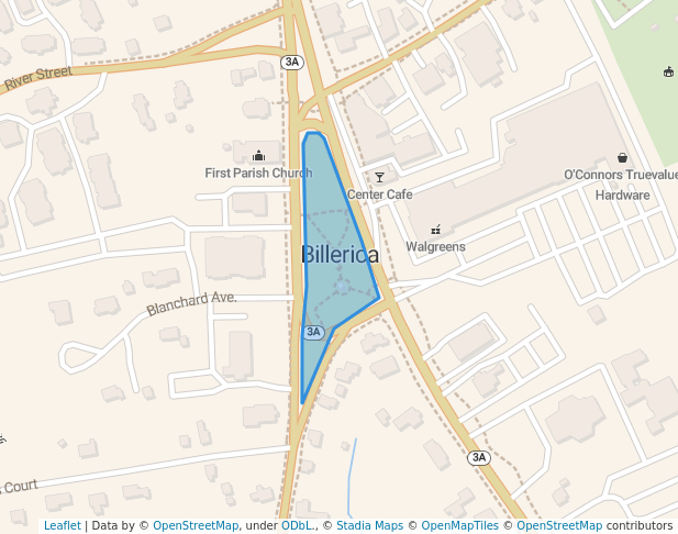 walking in Town Common map in Billerica