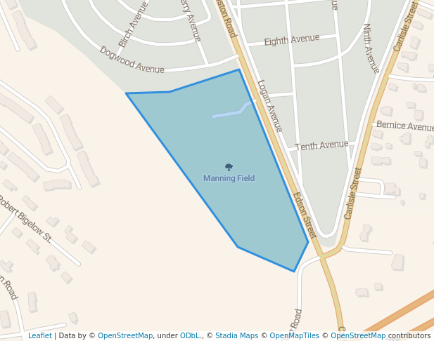 walking in Manning Field map in Lowell