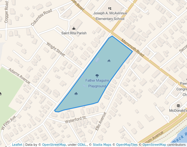 walking in Father Maguire Playground map in Lowell