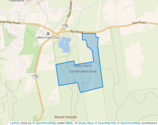 walking in Atkins Farm Conservation Area map in Amherst