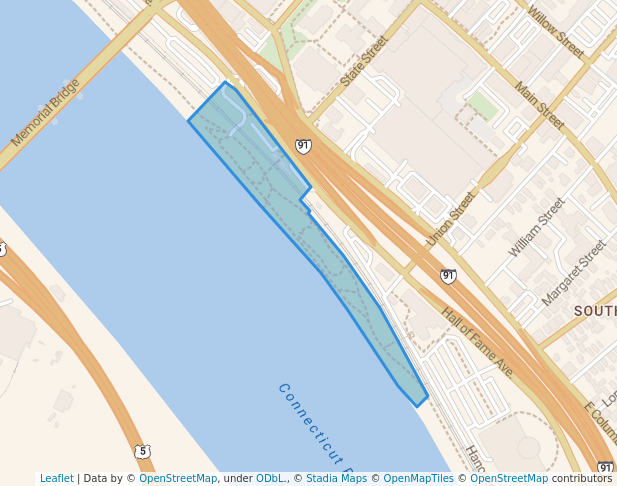 walking in Riverfront Park map in Springfield