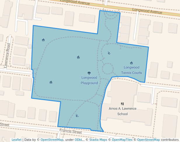 walking in Longwood Playground map in Brookline