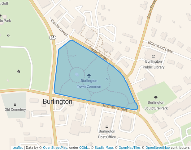 walking in Burlington Town Common map in Burlington