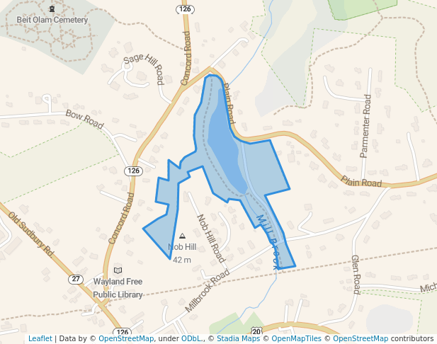 walking in Mill Pond Park map in Wayland