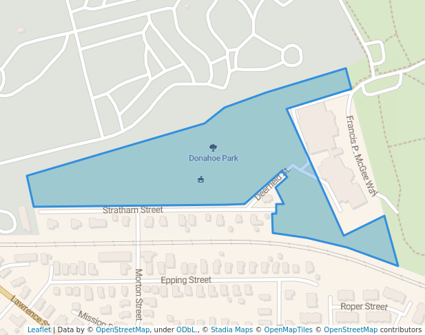 walking in Donahoe Park map in Lowell