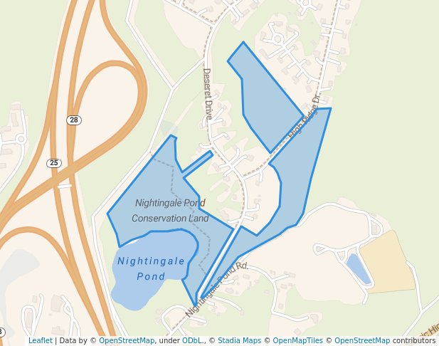 walking in Nightingale Pond Conservation Land map in Bourne