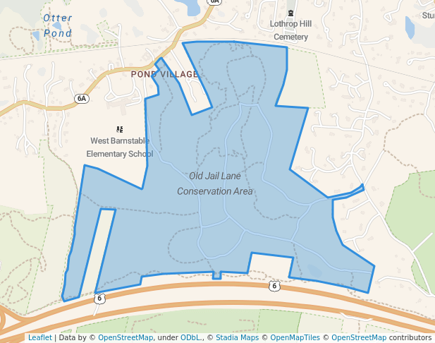 walking in Old Jail Lane Conservation Area map in Barnstable