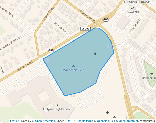 walking in MacKenzie Field map in Holyoke