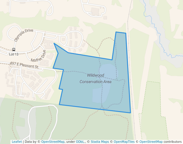 walking in Wildwood Conservation Area map in Amherst