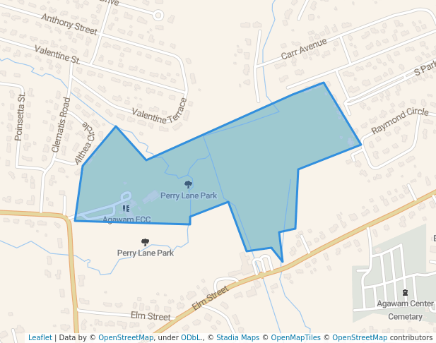 walking in Perry Lane Park map in Agawam