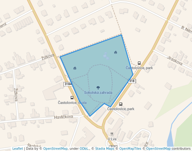 walking in Sokolská zahrada map in Častolovice