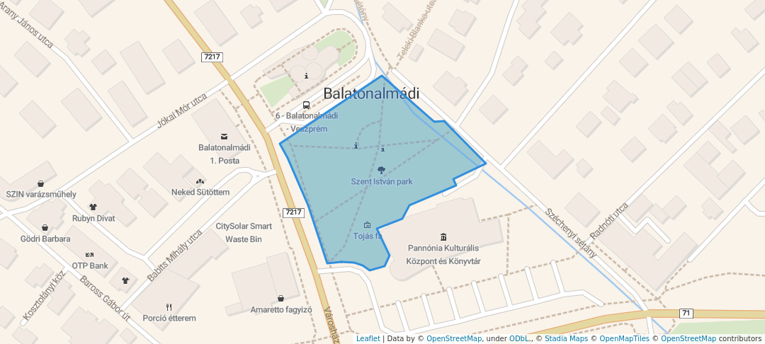 walking in Szent István park map in Balatonalmádi