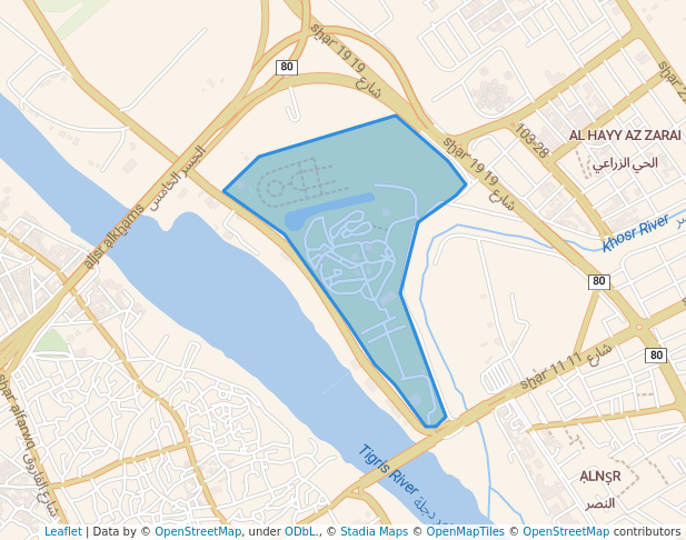 walking in Mosul Amusement Park map in Mosul