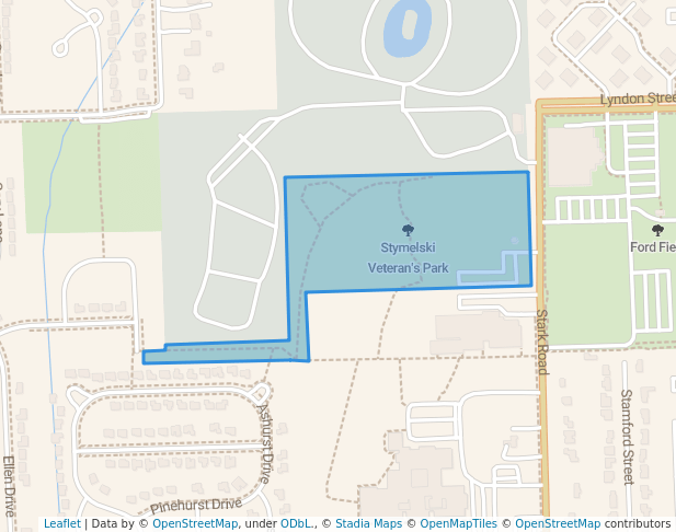 walking in Stymelski Veteran's Park map in Livonia