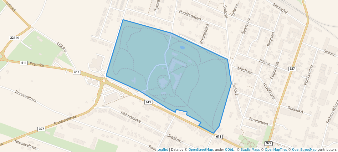 walking in Zámecký park map in Chlumec nad Cidlinou