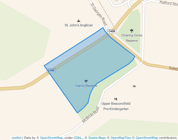 walking in Harris Reserve map in Beaconsfield Upper