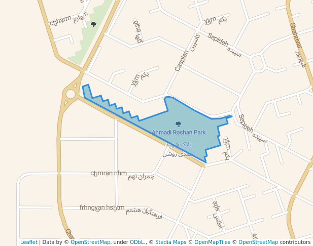 walking in Ahmadi Roshan Park map in Andisheh New Town