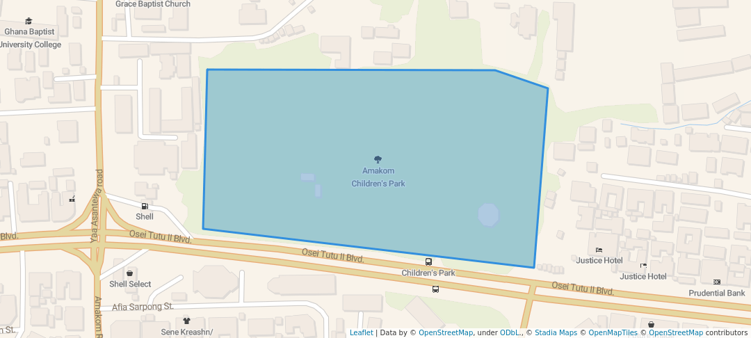 walking in Amakom Children's Park map in Kumasi