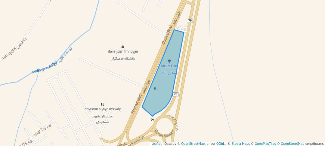 walking in Mellat Park map in Eqlid