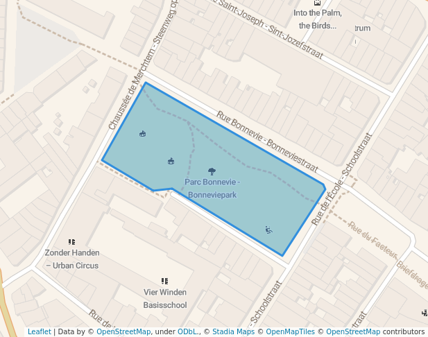 walking in Parc Bonnevie - Bonneviepark map in Molenbeek-Saint-Jean