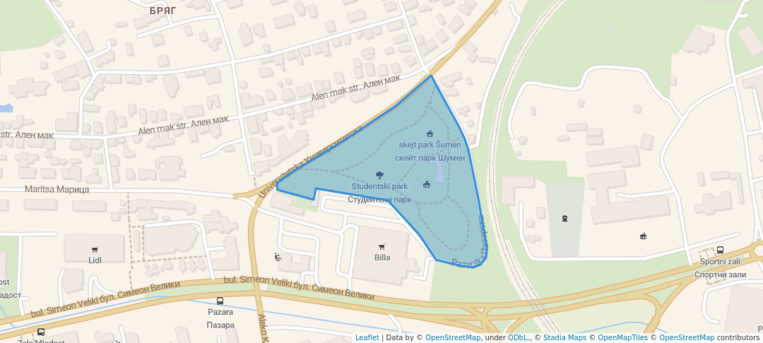 walking in Студентски парк map in Shumen