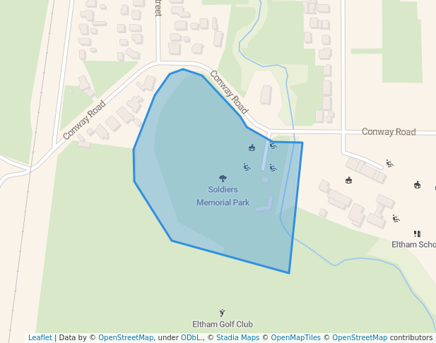 walking in Soldiers Memorial Park map in Eltham