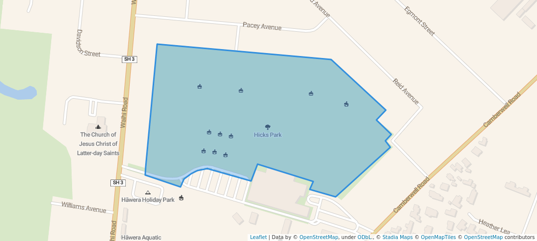 walking in Hicks Park map in Hāwera
