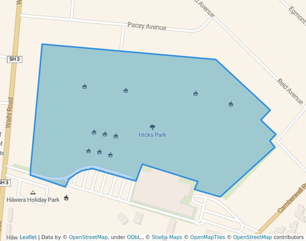 walking in Hicks Park map in Hāwera