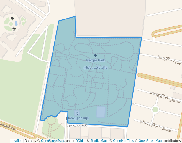 walking in Narges Park map in Qom