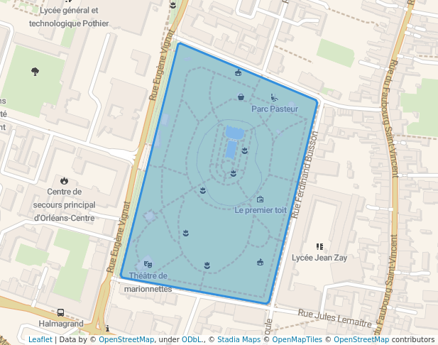 walking in Parc Pasteur map in Orléans