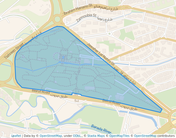 walking in Tishreen Park map in Damascus