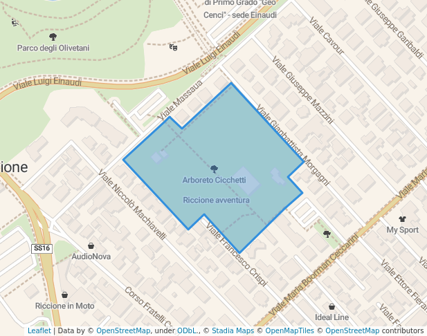 walking in Arboreto Cicchetti map in Riccione