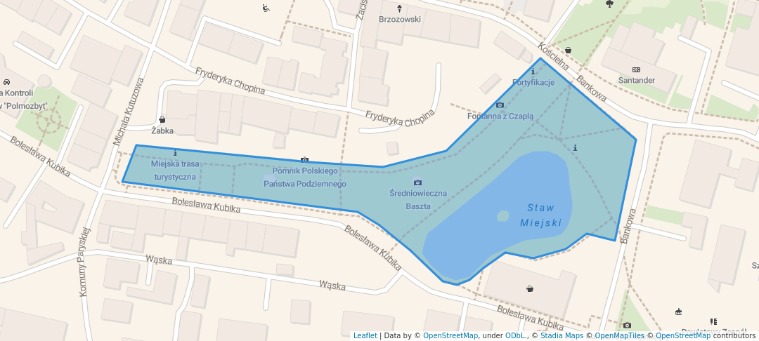 walking in Promenade by the Pond map in Bolesławiec