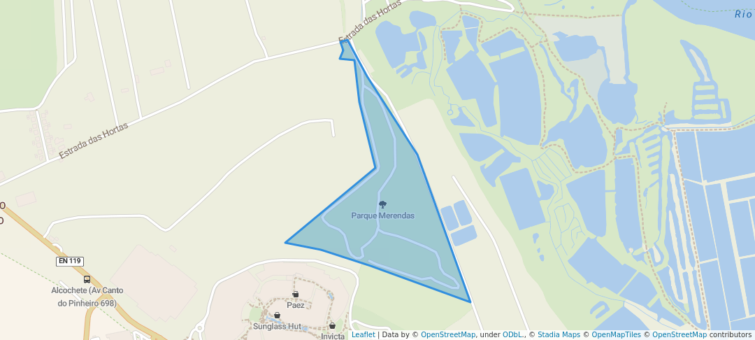 walking in Parque Merendas map in Alcochete