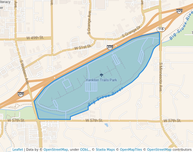 walking in Yankton Trails Park map in Sioux Falls