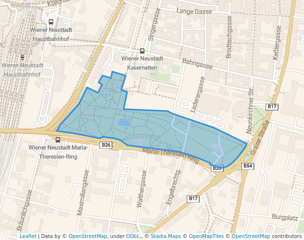 walking in Stadtpark map in Wiener Neustadt